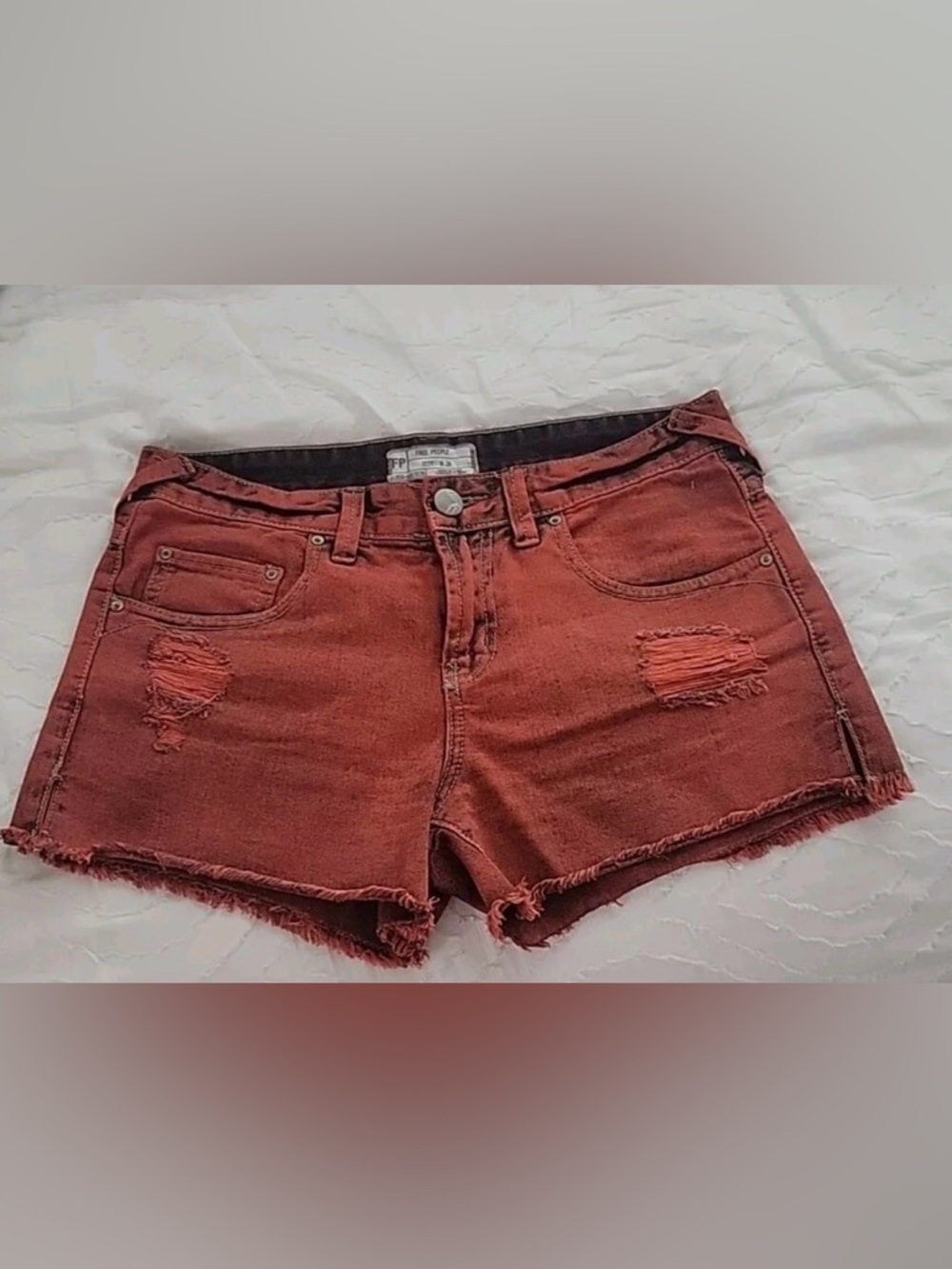 FREE PEOPLE Burnt Orange Distress Jean Shorts